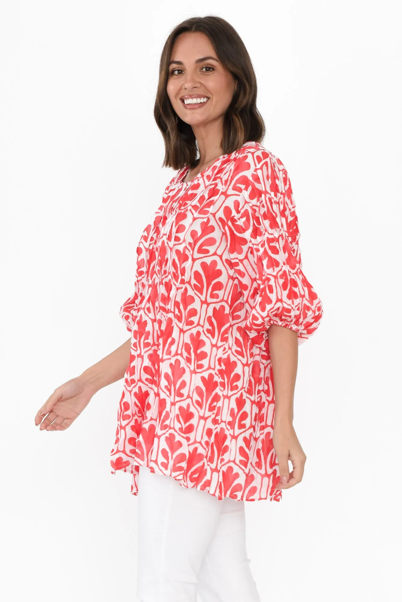 Selma Red Abstract Crinkle Cotton Top sold by Blue Bungalow product image thumbnail 3