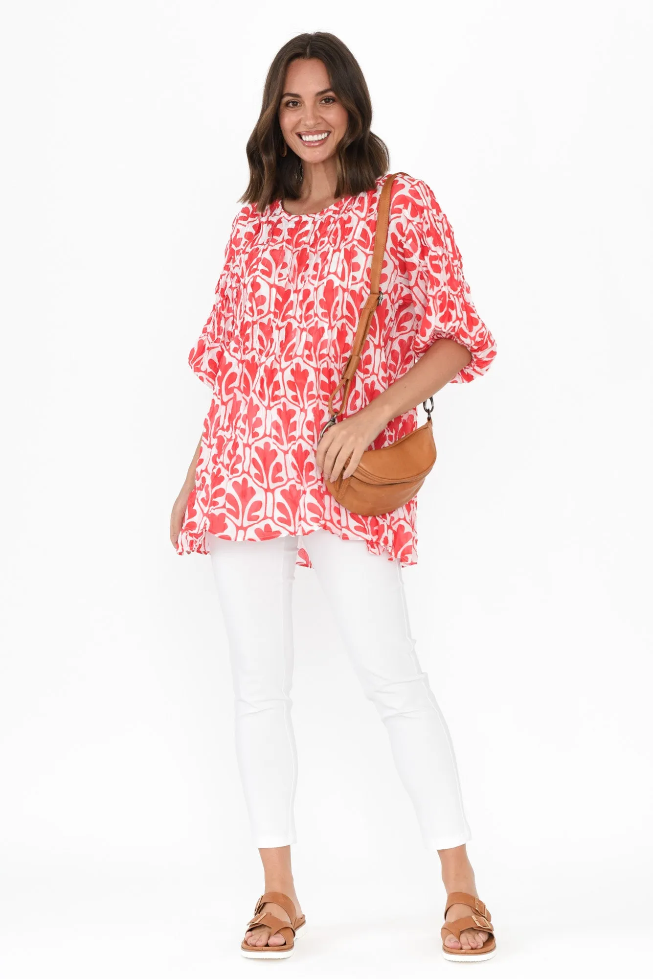 Selma Red Abstract Crinkle Cotton Top sold by Blue Bungalow product image thumbnail 2