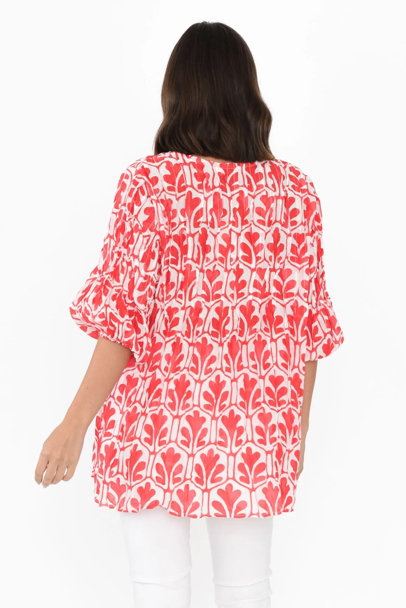 Selma Red Abstract Crinkle Cotton Top sold by Blue Bungalow product image thumbnail 4