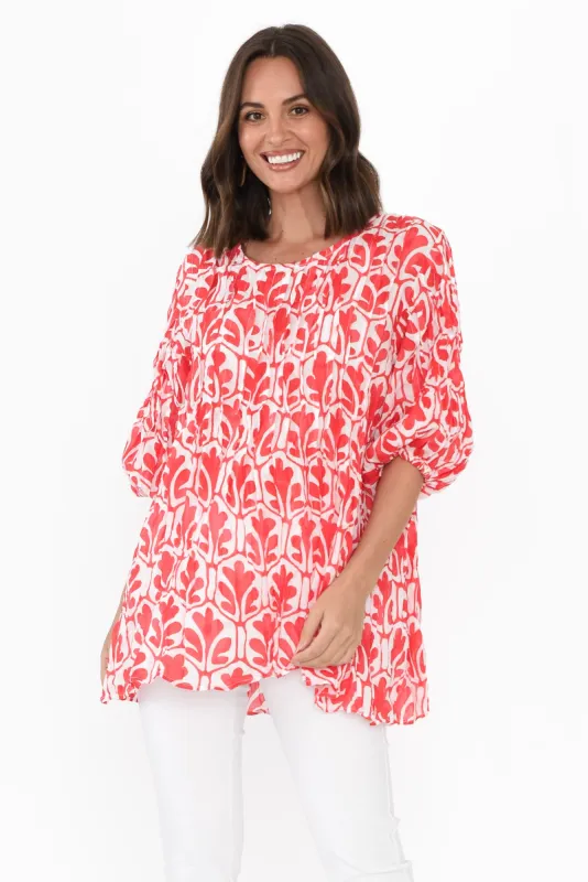 Selma Red Abstract Crinkle Cotton Top sold by Blue Bungalow