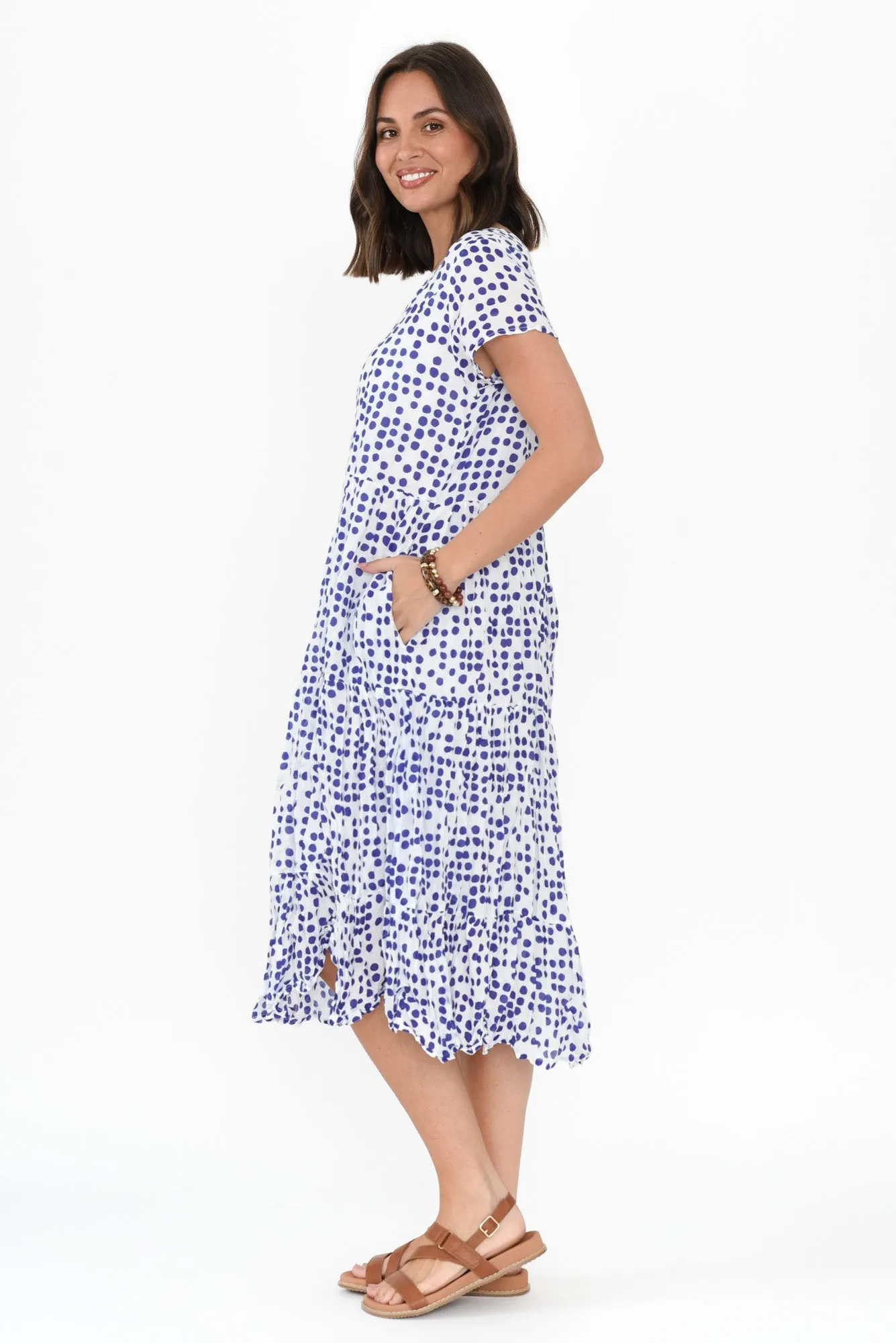 Carmen Blue Confetti Crinkle Cotton Dress sold by Blue Bungalow product image thumbnail 3