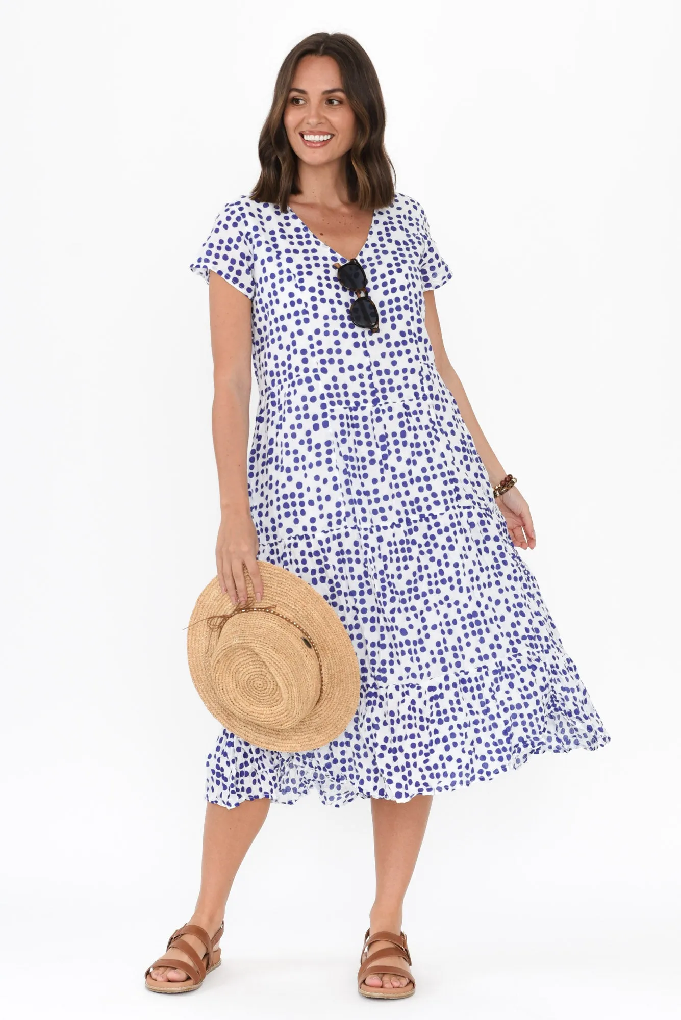 Carmen Blue Confetti Crinkle Cotton Dress sold by Blue Bungalow