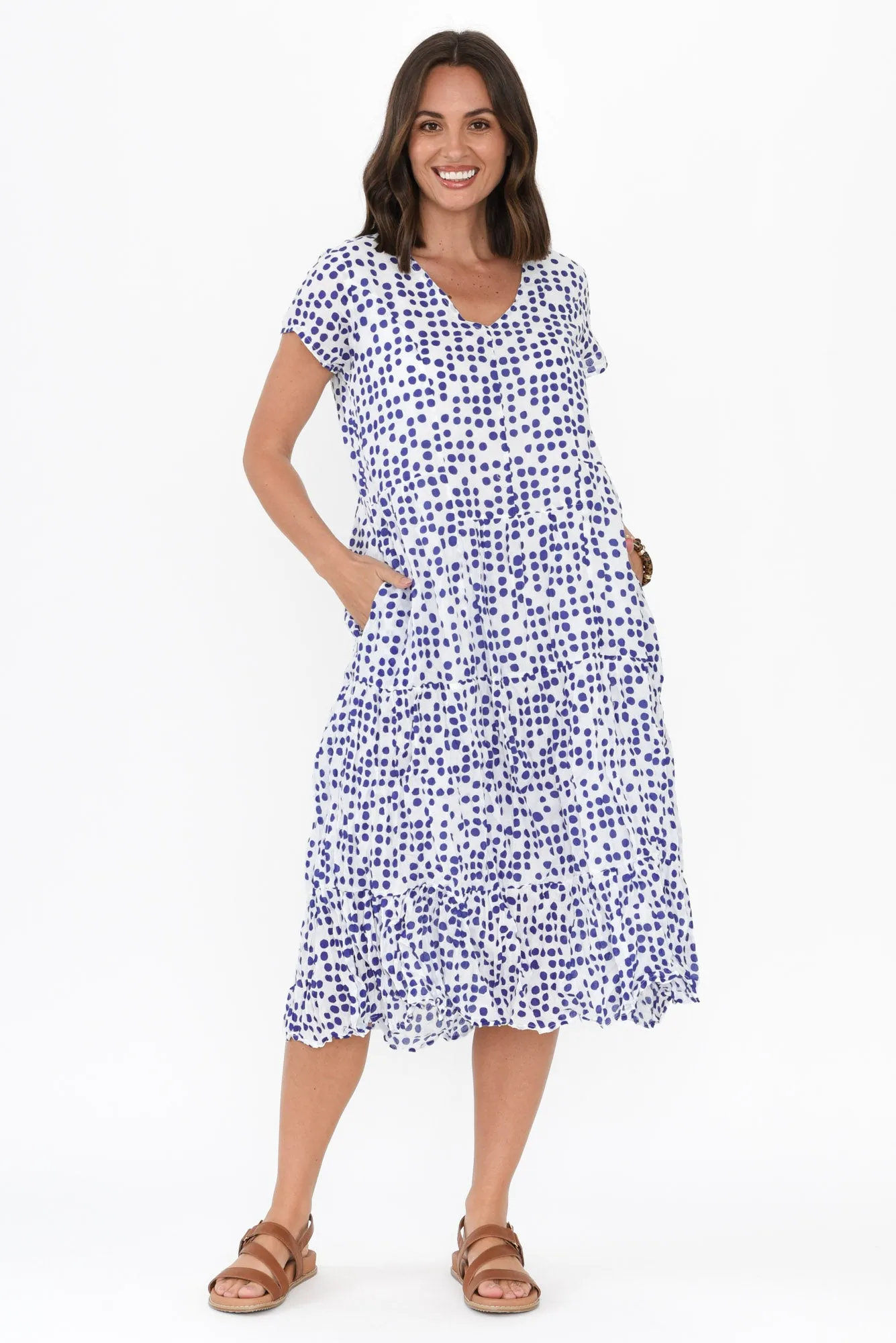 Carmen Blue Confetti Crinkle Cotton Dress sold by Blue Bungalow product image thumbnail 2