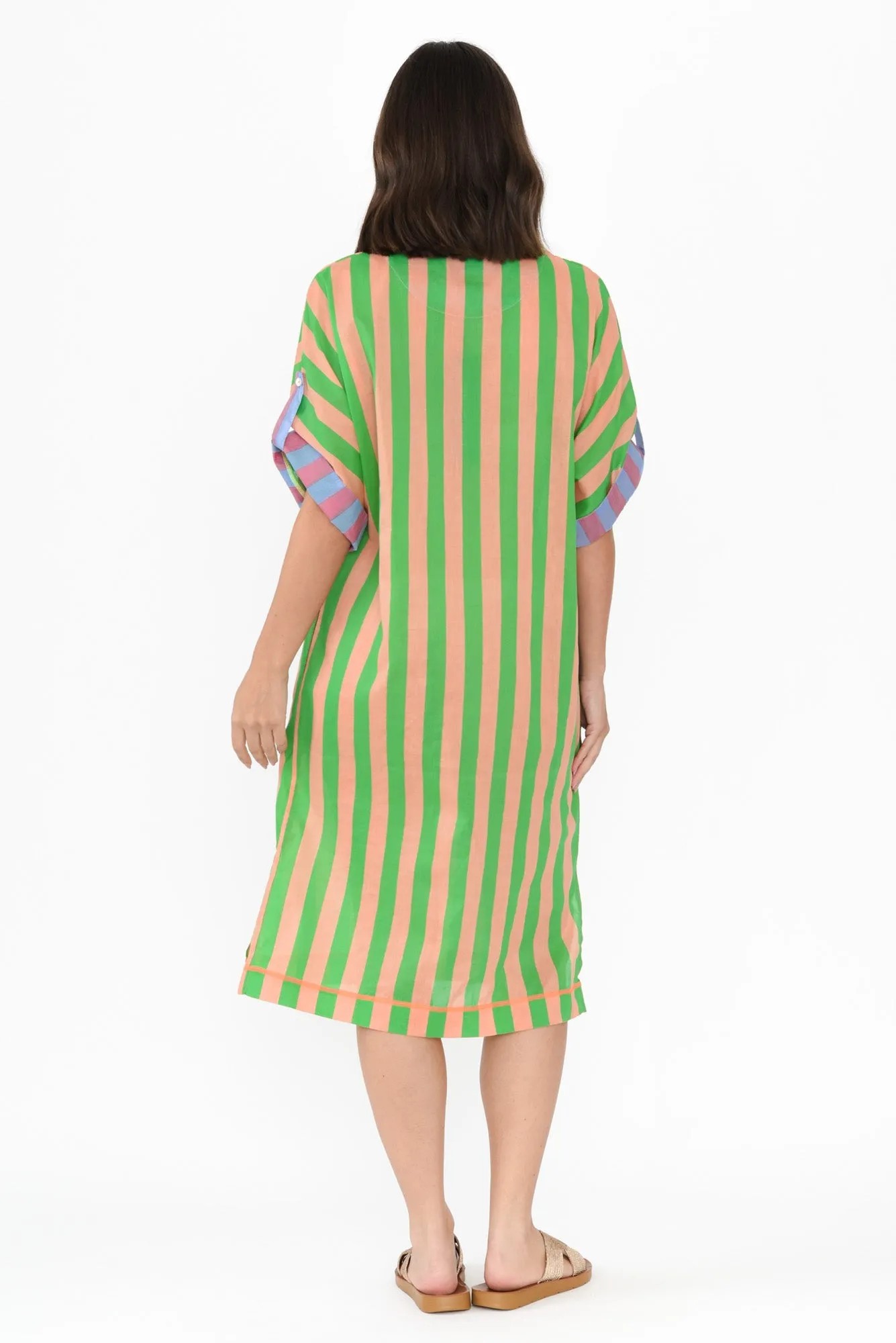 Kalinda Green Stripe Cotton Shirt Dress sold by Blue Bungalow product image thumbnail 4