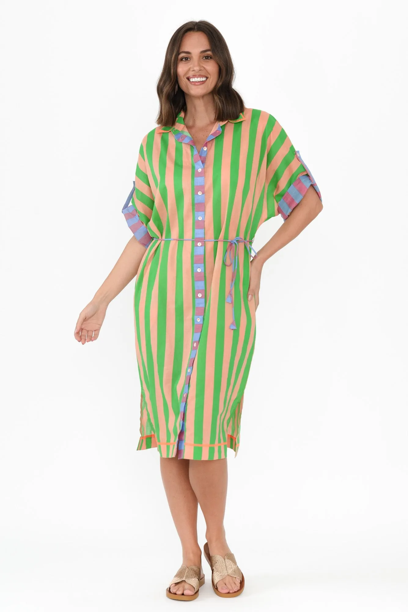 Kalinda Green Stripe Cotton Shirt Dress sold by Blue Bungalow product image thumbnail 2