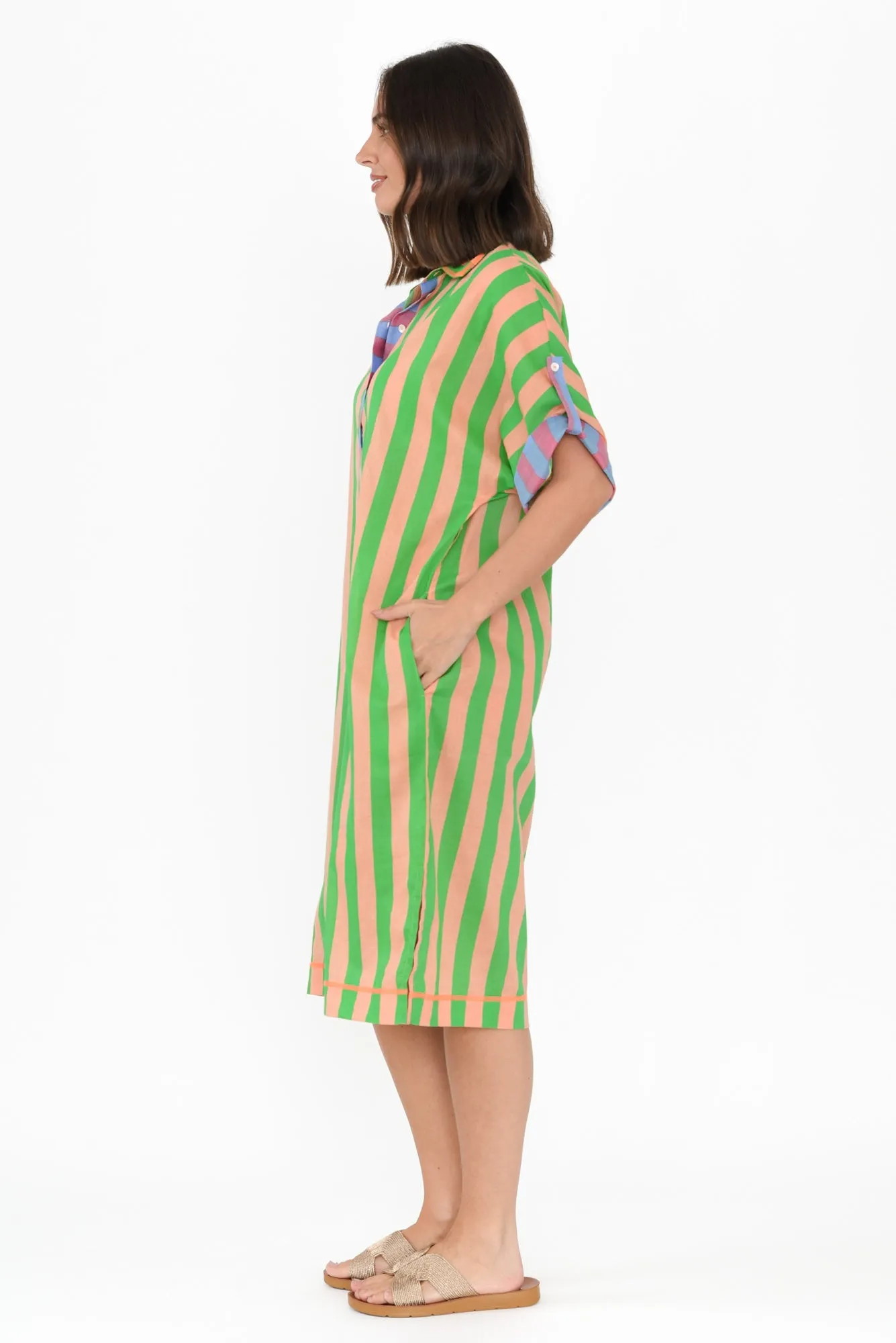 Kalinda Green Stripe Cotton Shirt Dress sold by Blue Bungalow product image thumbnail 3