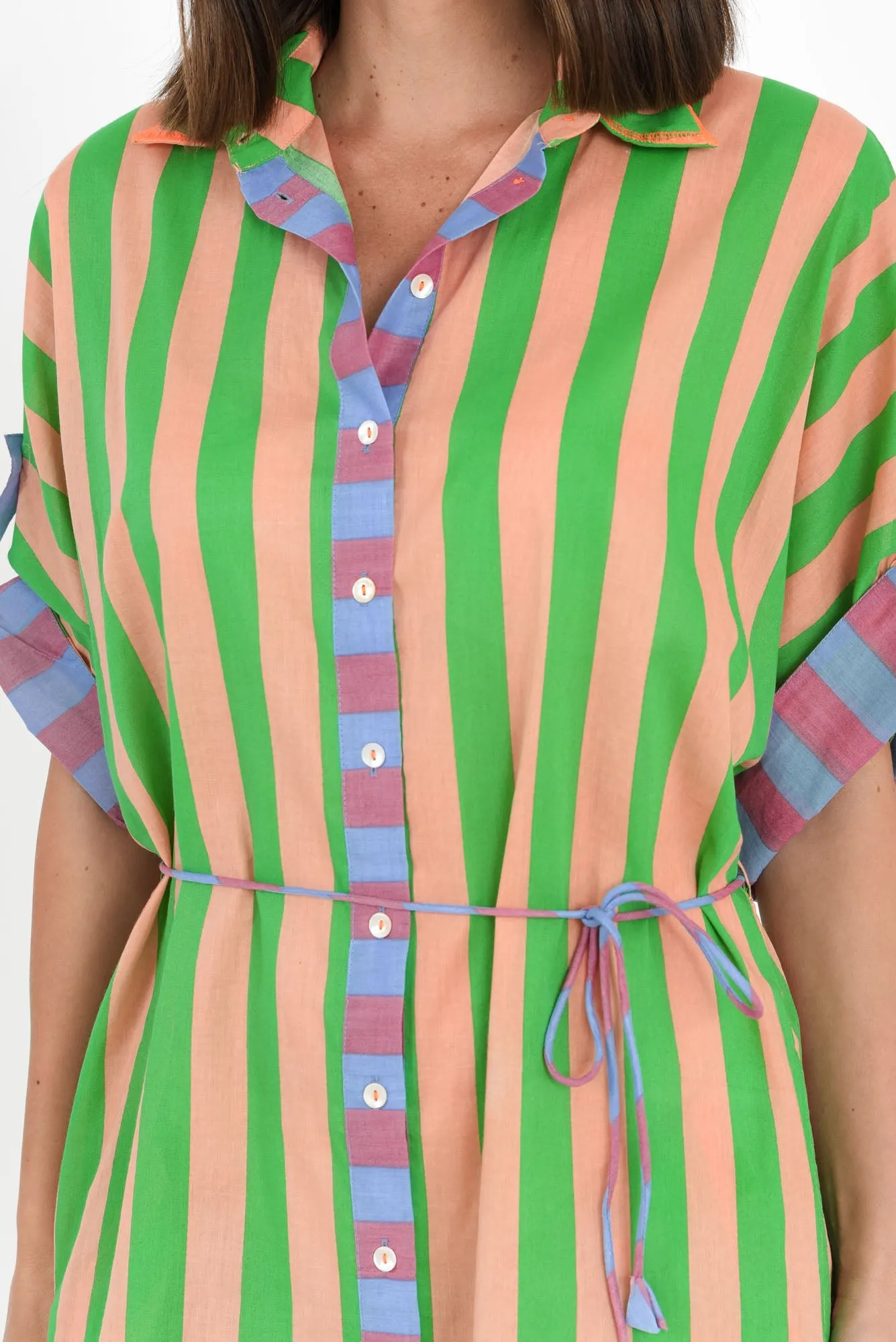 Kalinda Green Stripe Cotton Shirt Dress sold by Blue Bungalow product image thumbnail 5