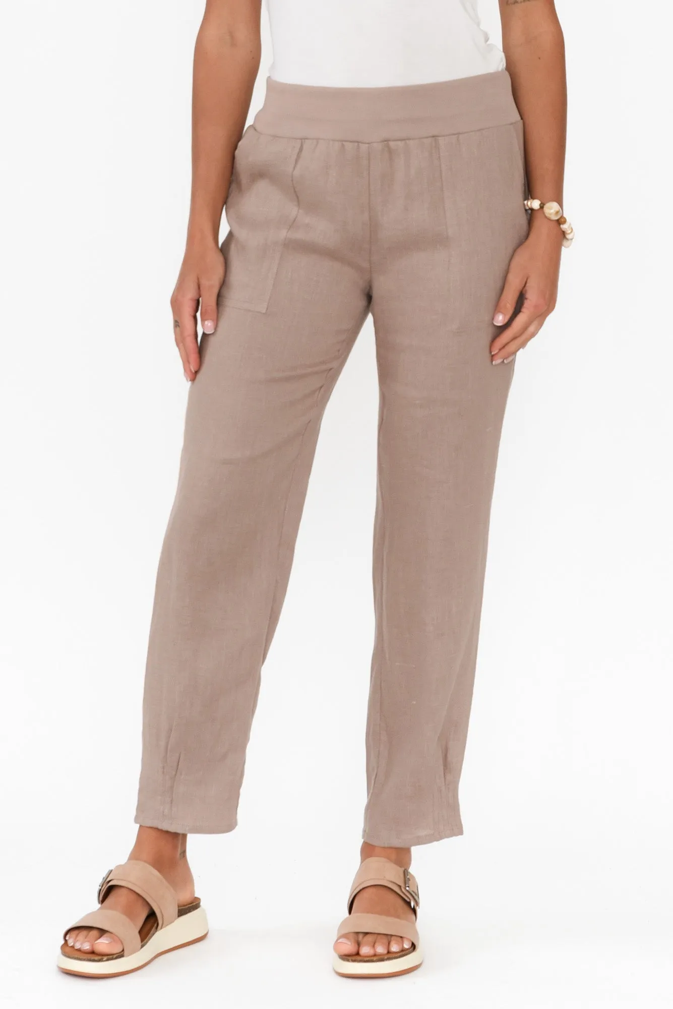 Hudson Mocha Linen Pocket Pants sold by Blue Bungalow