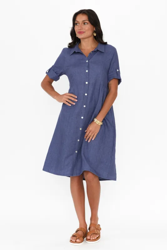 Katy Blue Linen Pocket Dress sold by Blue Bungalow