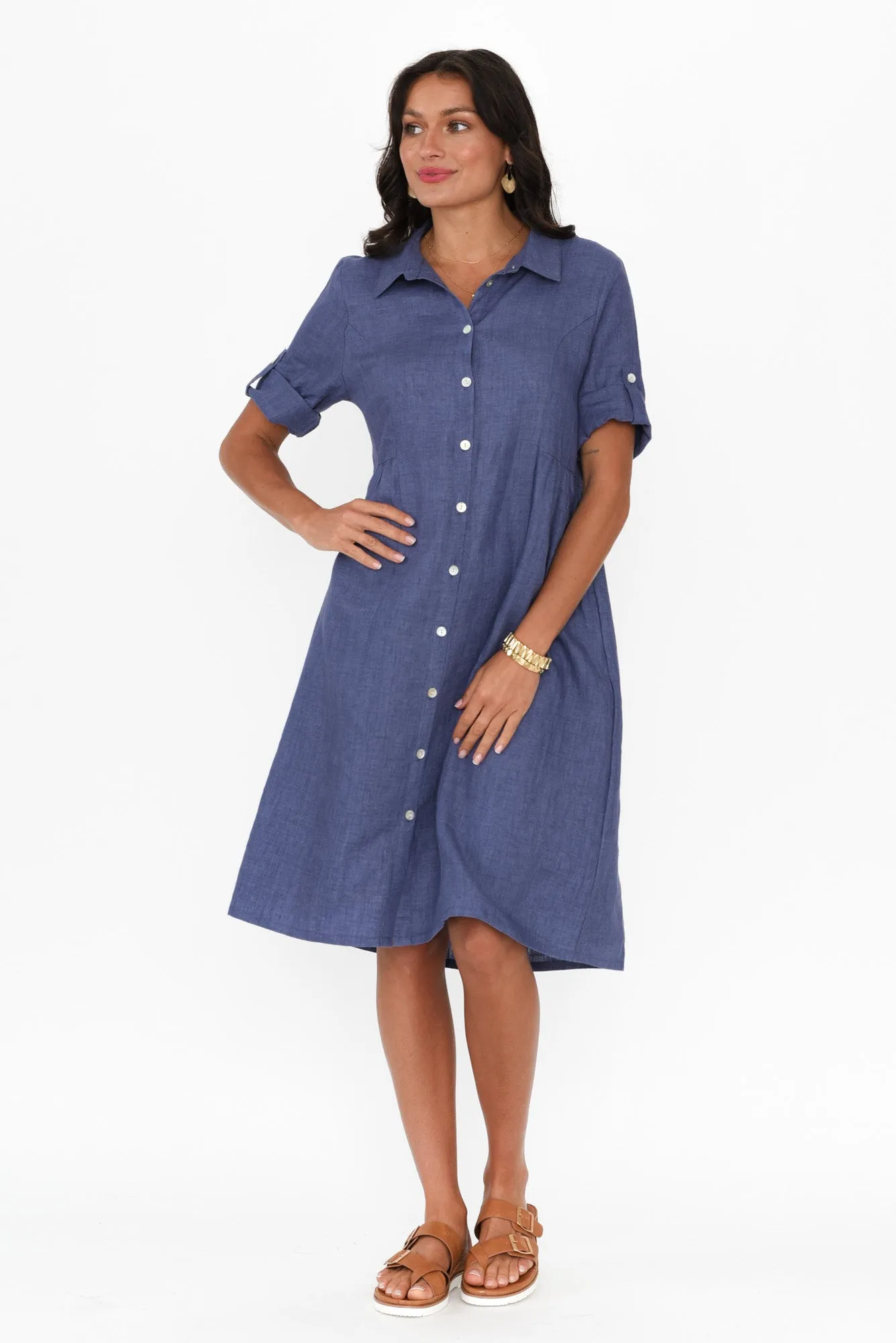 Katy Blue Linen Pocket Dress sold by Blue Bungalow
