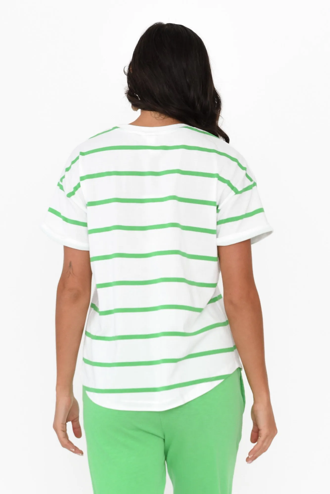 Halli Green Stripe Cotton Tee sold by Blue Bungalow product image thumbnail 4