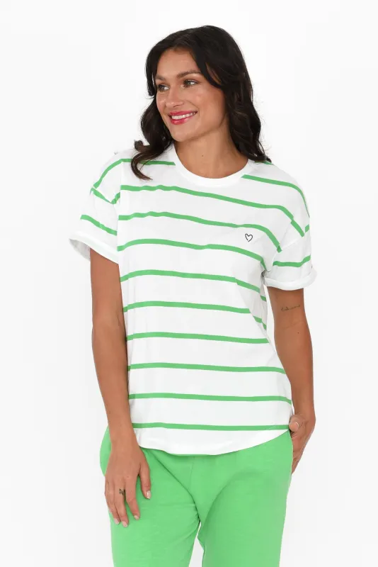 Halli Green Stripe Cotton Tee made by Elm Lifestyle