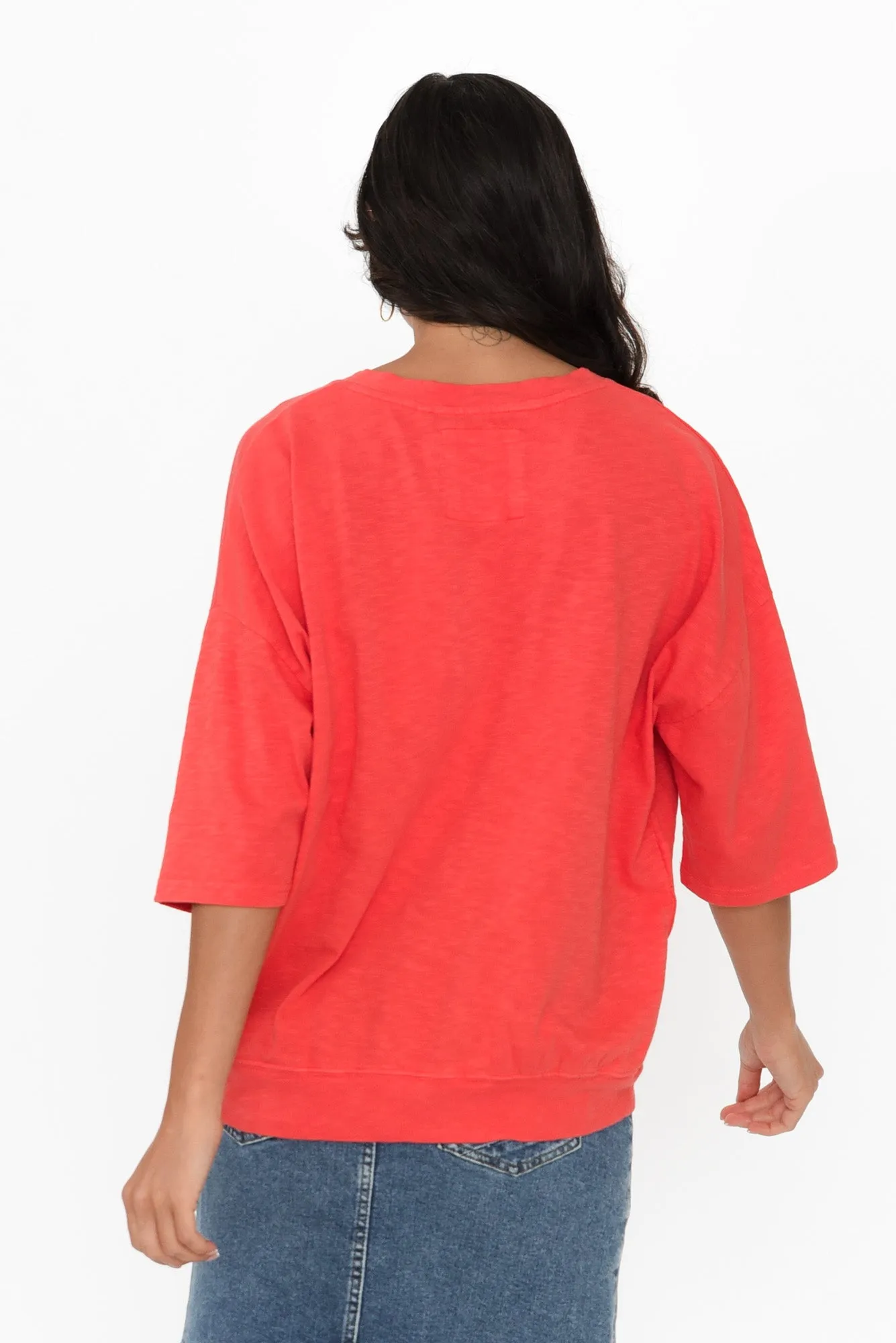 Mazie Red Cotton V Neck Sweat sold by Blue Bungalow product image thumbnail 4