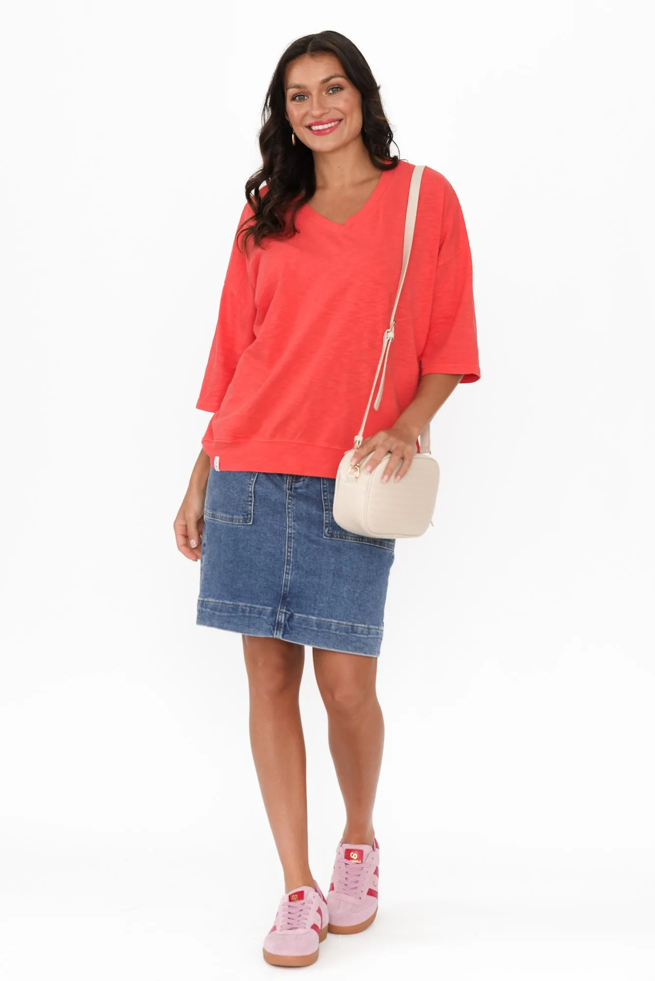 Mazie Red Cotton V Neck Sweat sold by Blue Bungalow product image thumbnail 2