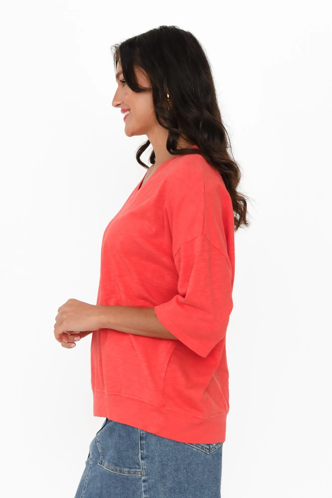 Mazie Red Cotton V Neck Sweat sold by Blue Bungalow product image thumbnail 3