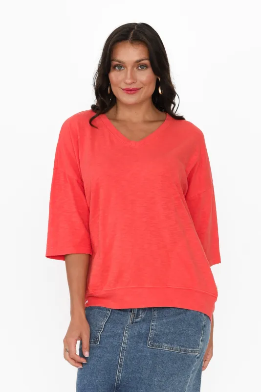 Mazie Red Cotton V Neck Sweat sold by Blue Bungalow
