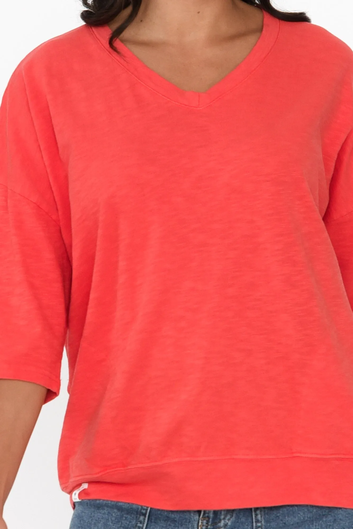 Mazie Red Cotton V Neck Sweat sold by Blue Bungalow product image thumbnail 5