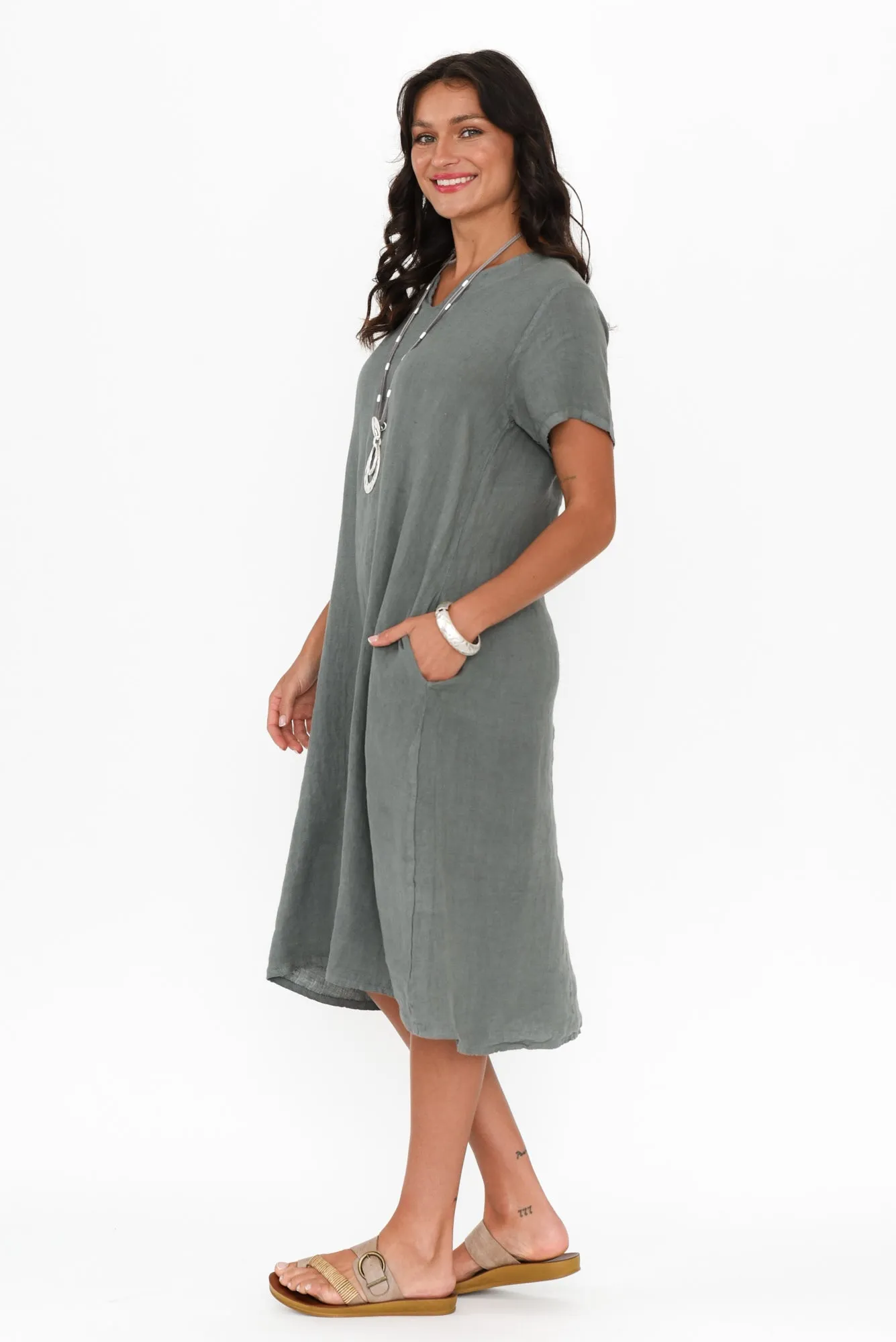 Nara Grey Linen Pocket Dress sold by Blue Bungalow product image thumbnail 3
