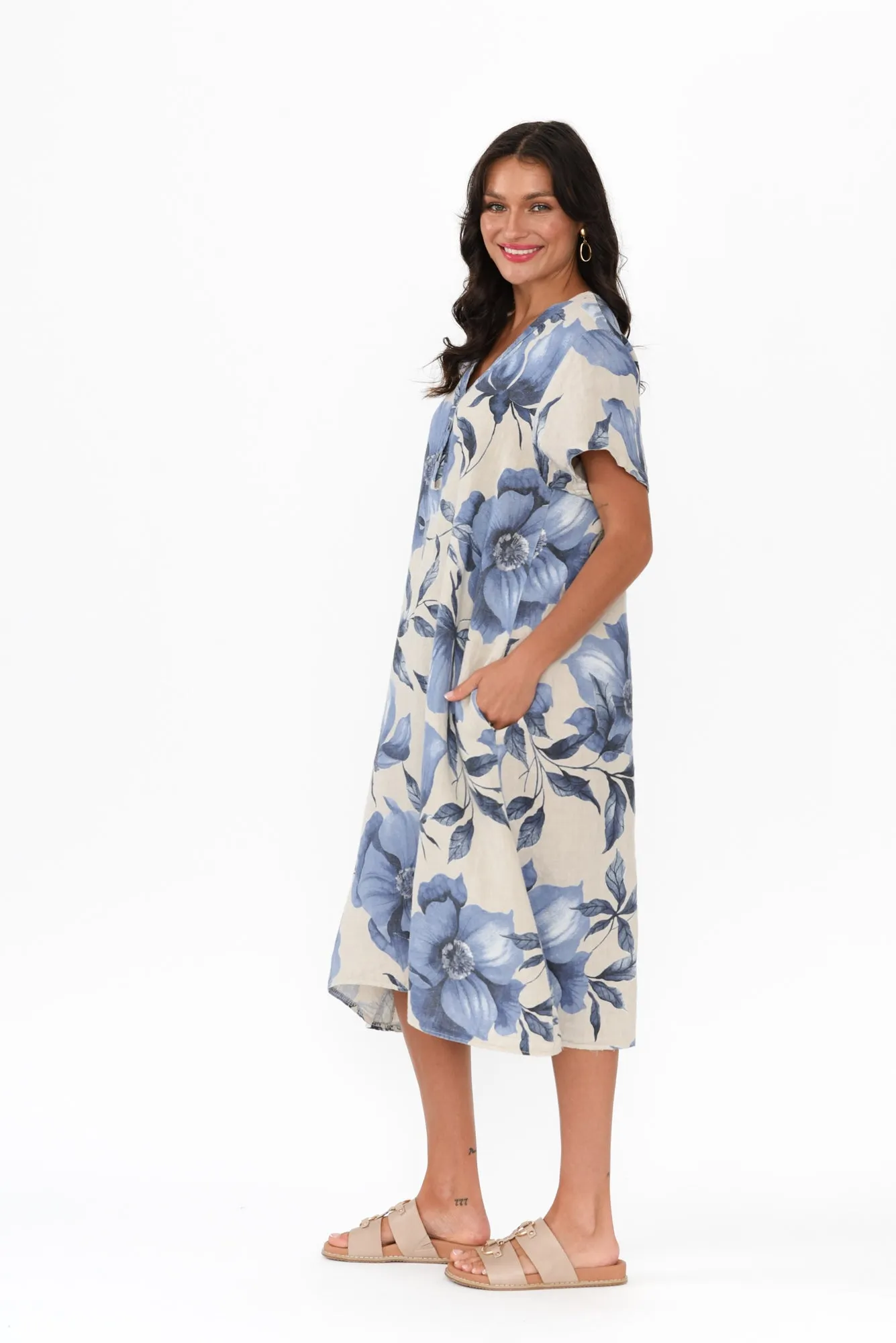 Louisiana Taupe Floral Button Dress sold by Blue Bungalow product image thumbnail 3