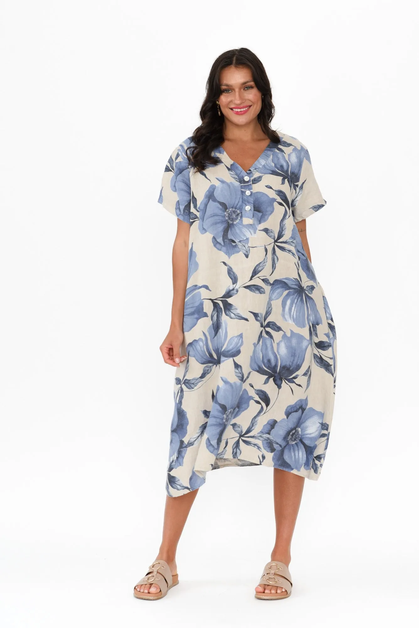 Louisiana Taupe Floral Button Dress sold by Blue Bungalow product image thumbnail 2