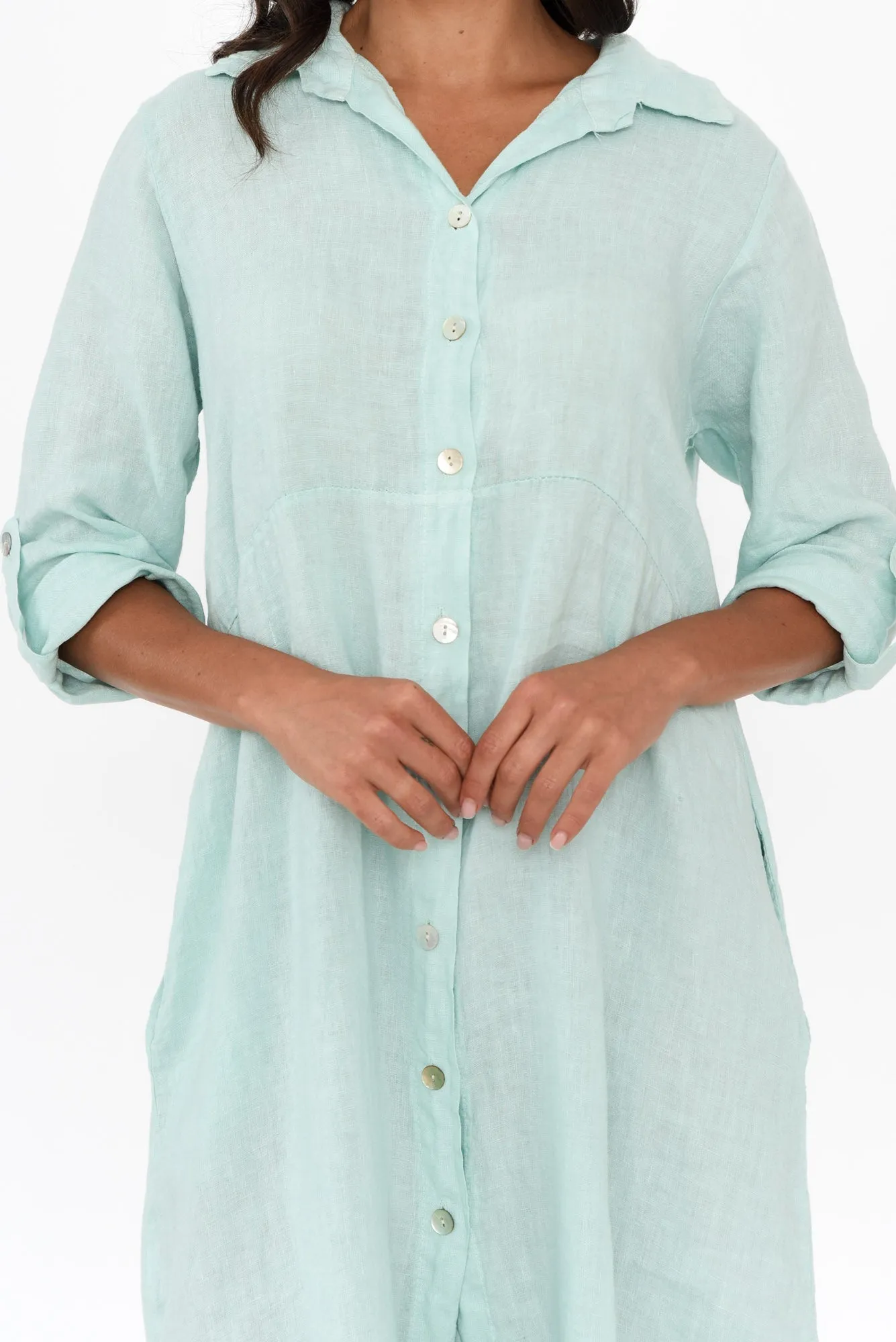 Elin Aqua Linen Shirt Dress sold by Blue Bungalow product image thumbnail 5