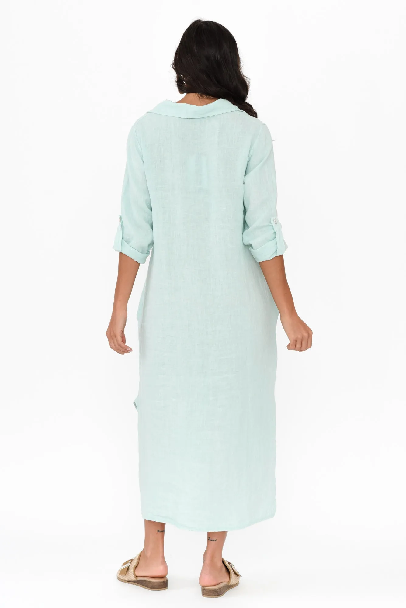 Elin Aqua Linen Shirt Dress sold by Blue Bungalow product image thumbnail 4