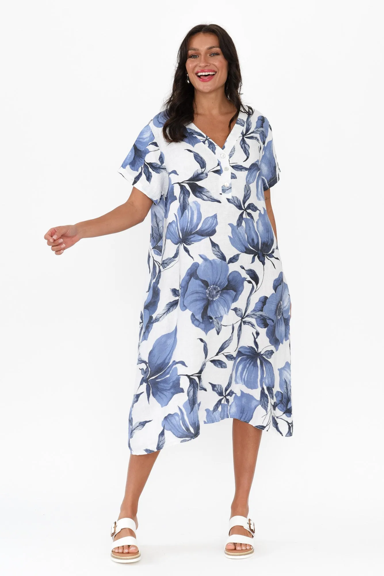 Louisiana White Floral Button Dress sold by Blue Bungalow product image thumbnail 2