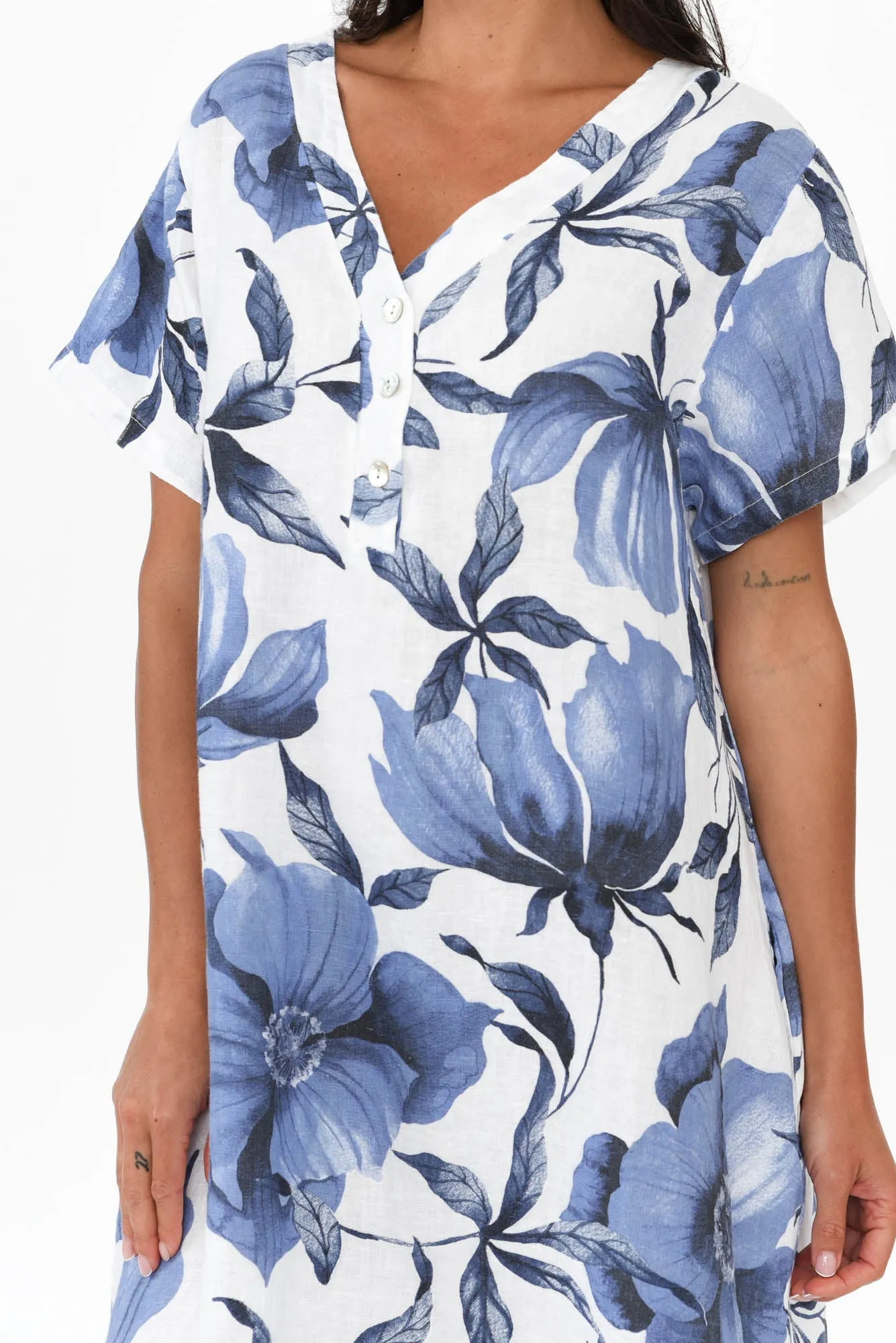 Louisiana White Floral Button Dress sold by Blue Bungalow product image thumbnail 5