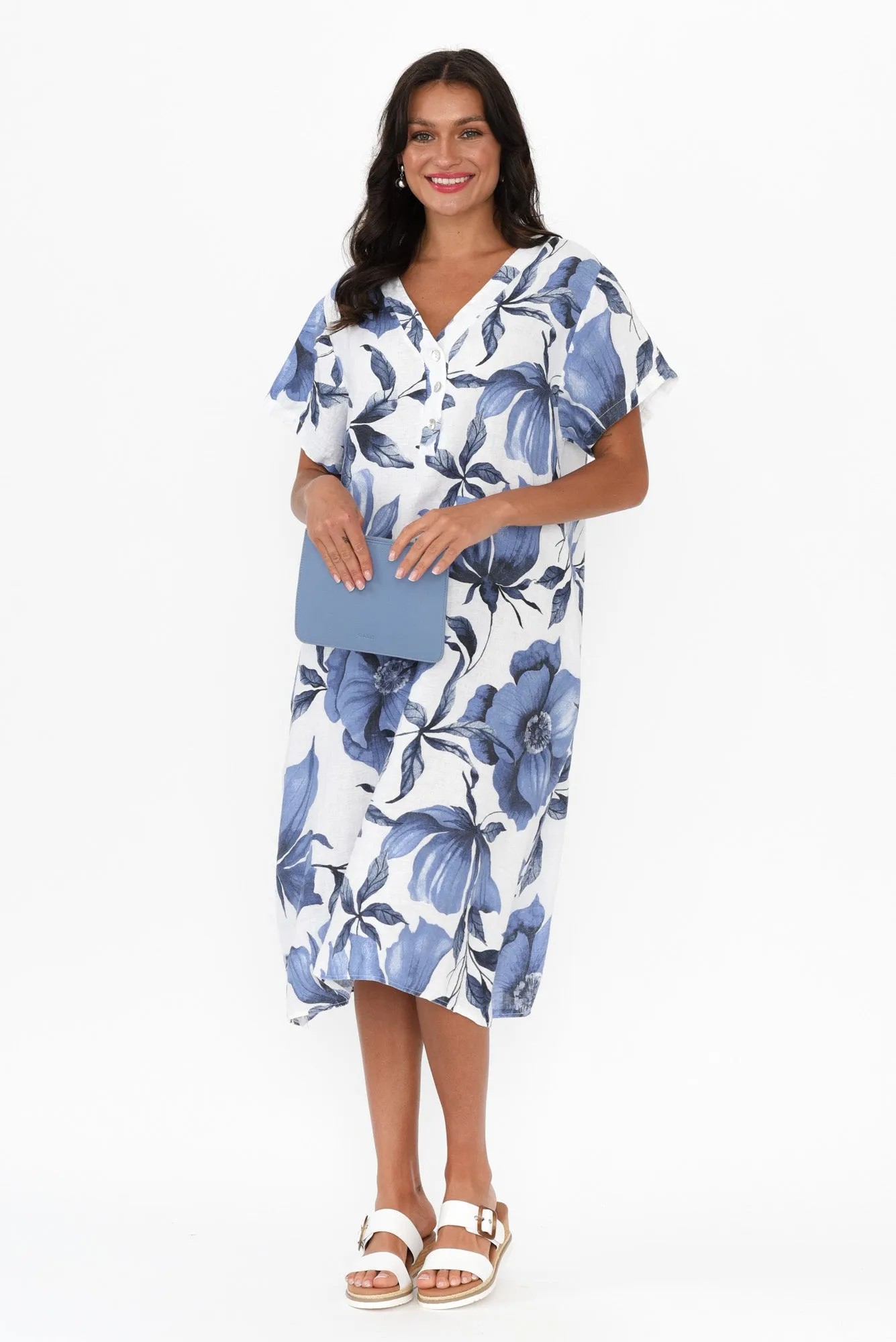 Louisiana White Floral Button Dress sold by Blue Bungalow