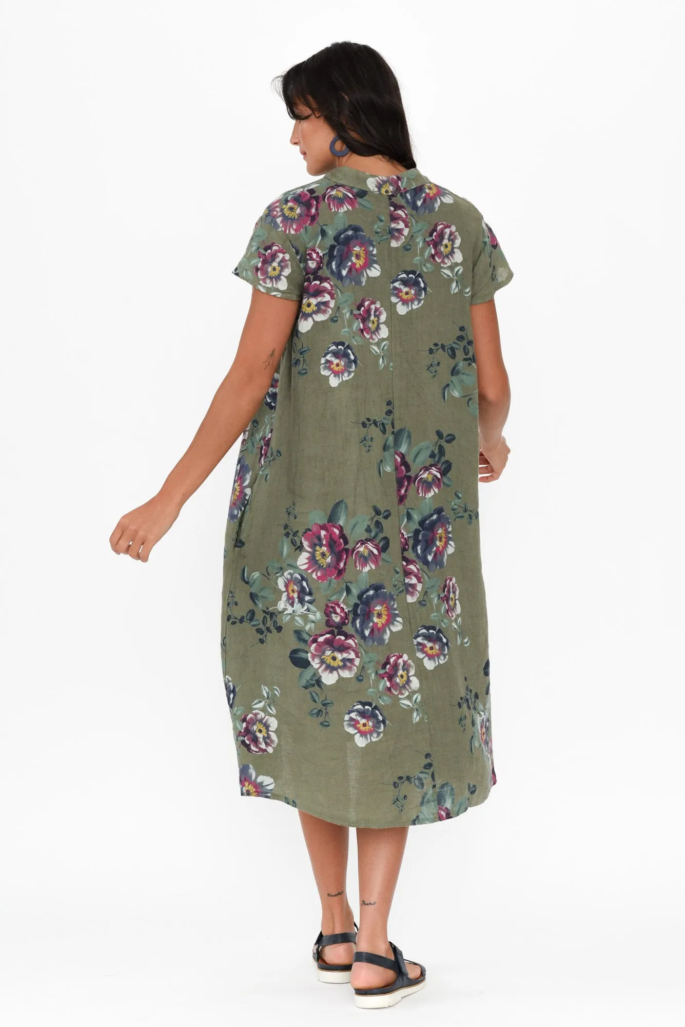 Bana Khaki Floral Linen Pocket Dress sold by Blue Bungalow product image thumbnail 4