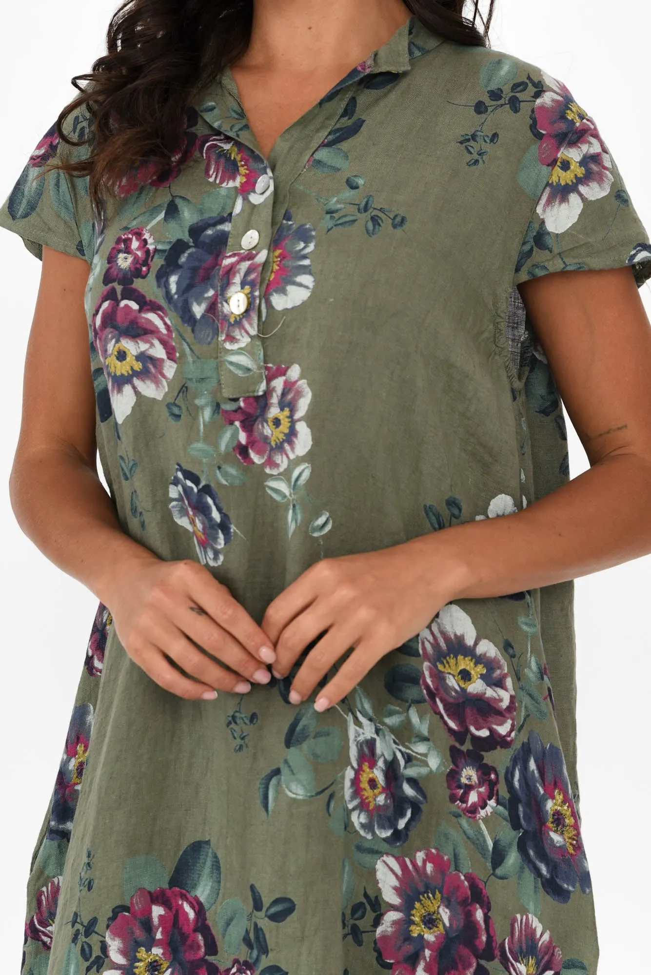 Bana Khaki Floral Linen Pocket Dress sold by Blue Bungalow product image thumbnail 5