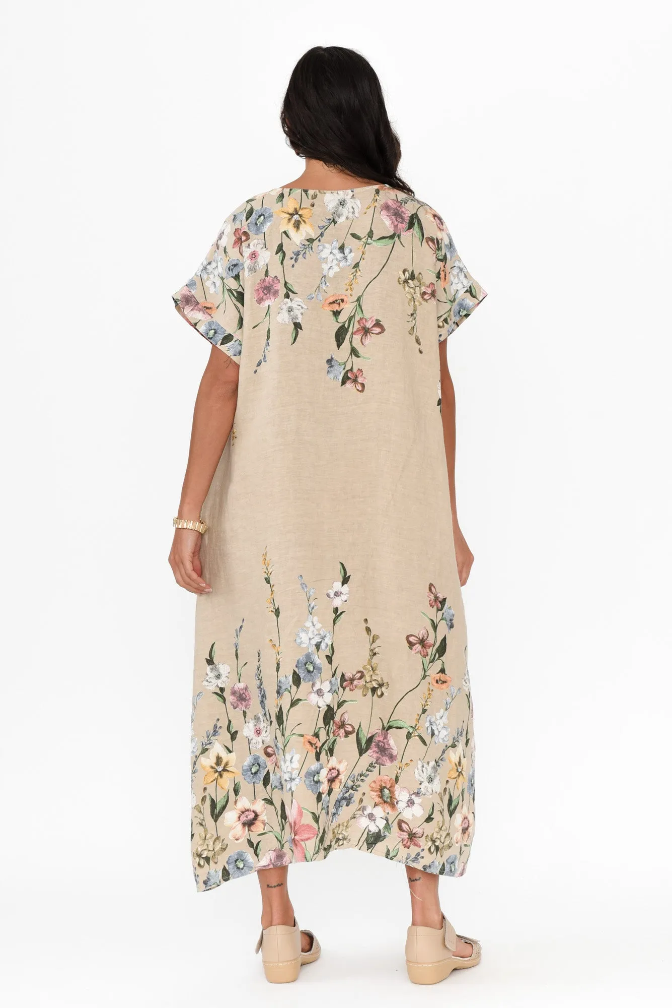 Morrison Beige Floral Linen Pocket Dress sold by Blue Bungalow product image thumbnail 4