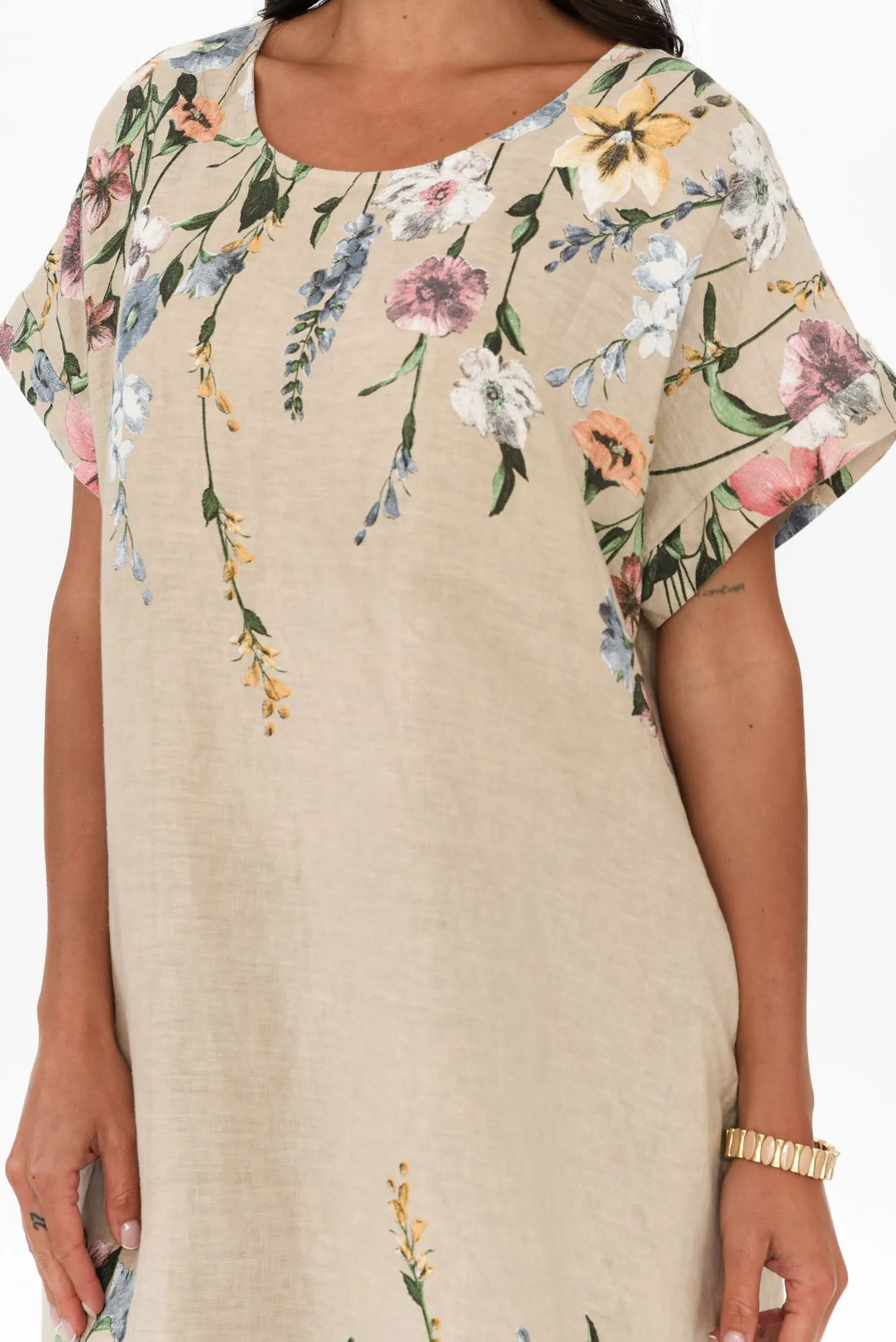 Morrison Beige Floral Linen Pocket Dress sold by Blue Bungalow product image thumbnail 5
