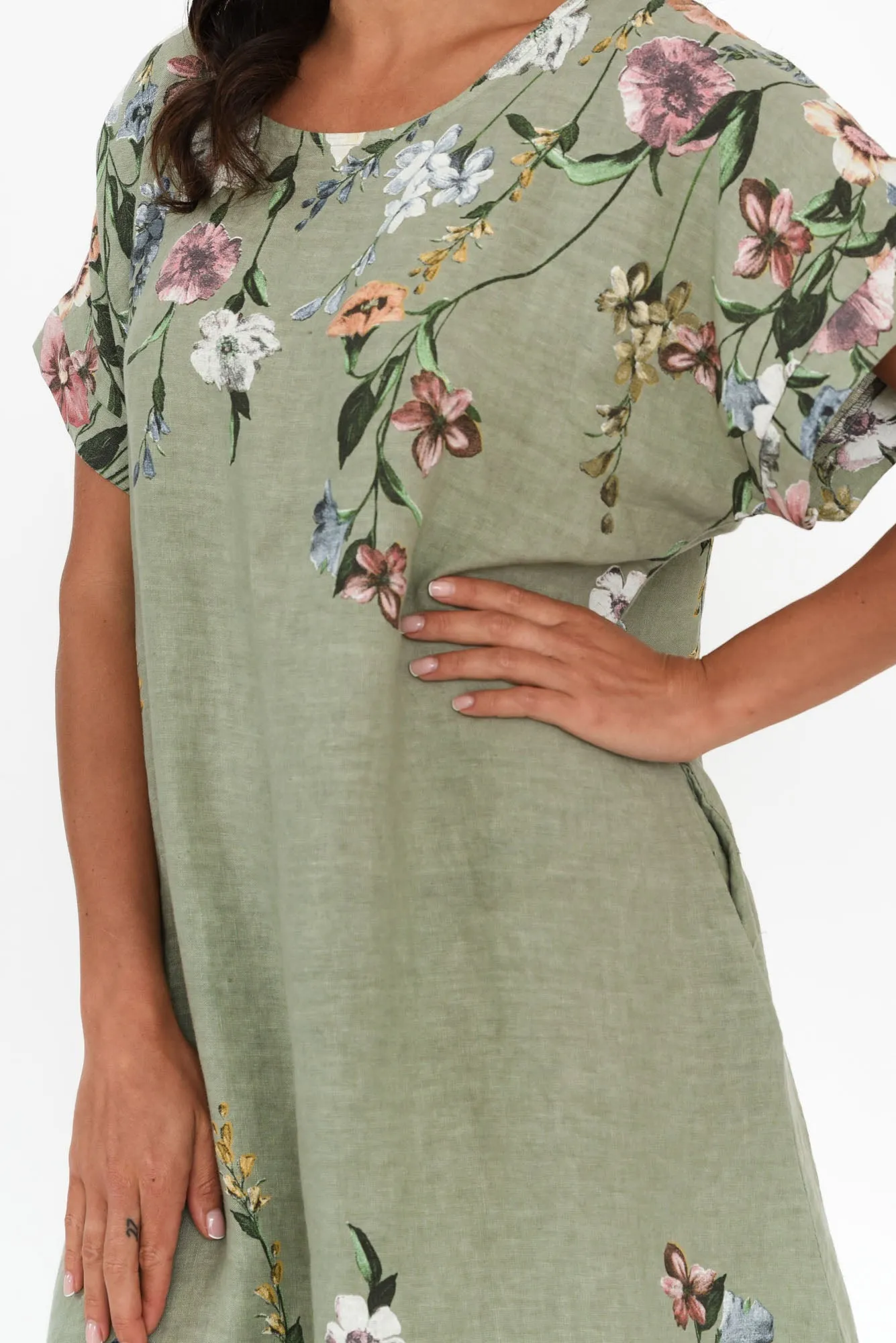 Morrison Sage Floral Linen Pocket Dress sold by Blue Bungalow product image thumbnail 5