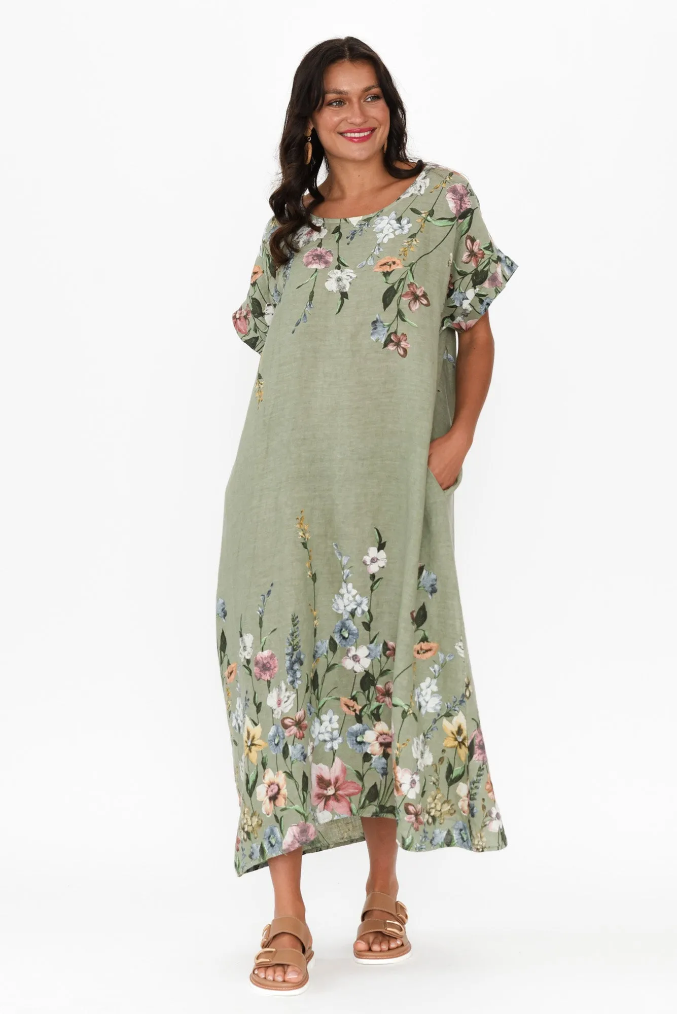 Morrison Sage Floral Linen Pocket Dress sold by Blue Bungalow product image thumbnail 2
