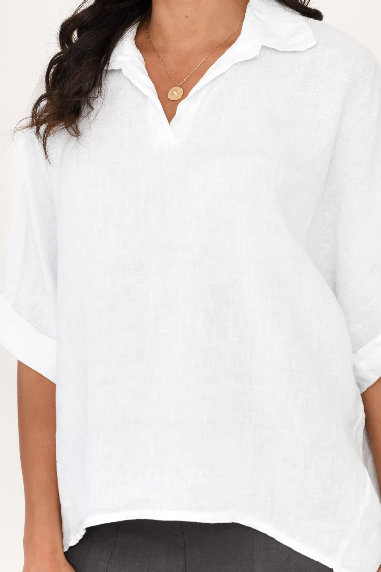 Anessa White Linen Collared Top sold by Blue Bungalow product image thumbnail 5