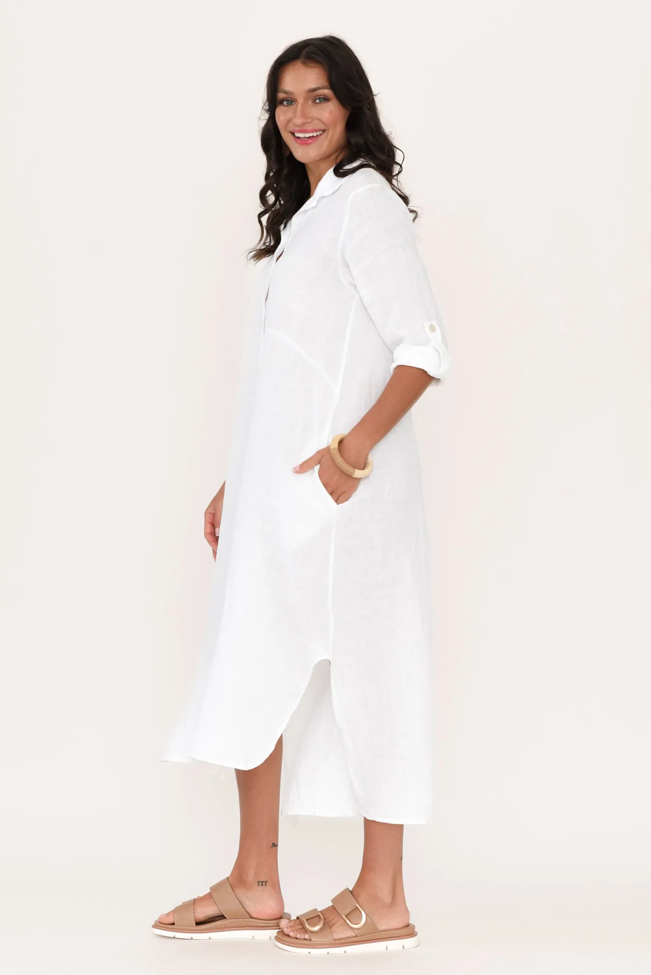 Elin White Linen Shirt Dress sold by Blue Bungalow product image thumbnail 3
