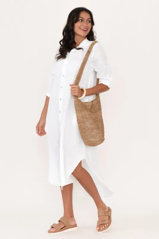 Elin White Linen Shirt Dress sold by Blue Bungalow