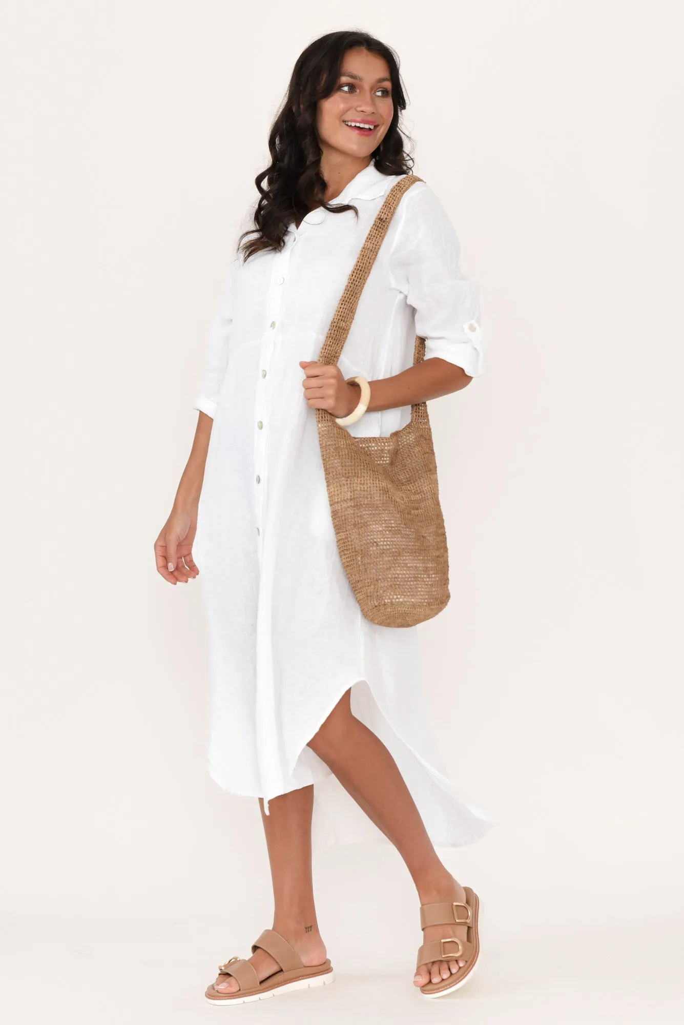 Elin White Linen Shirt Dress sold by Blue Bungalow