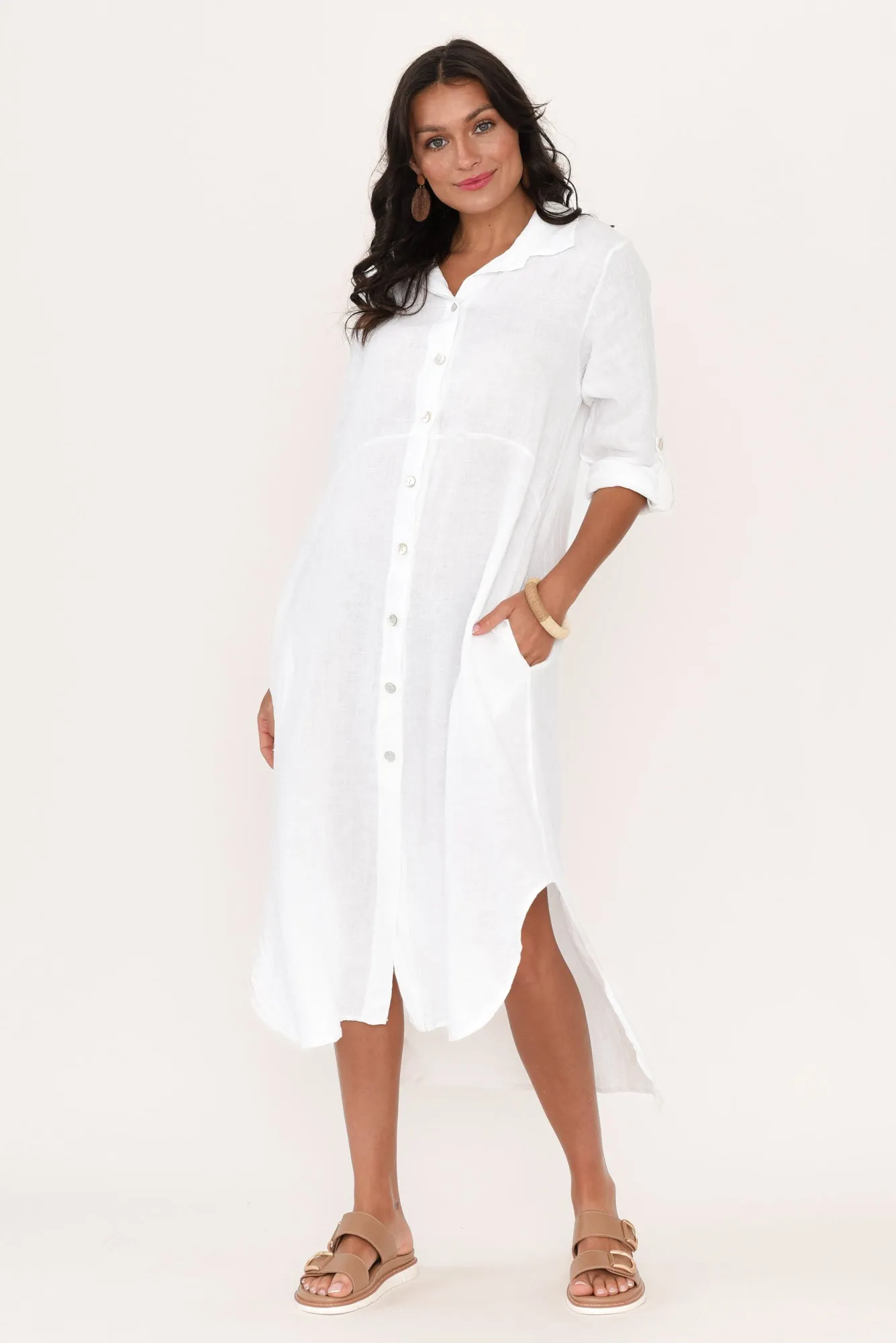 Elin White Linen Shirt Dress sold by Blue Bungalow product image thumbnail 2
