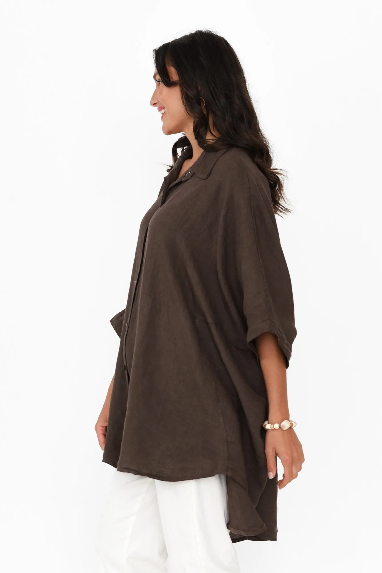 Giada Chocolate Linen Collared Shirt sold by Blue Bungalow product image thumbnail 4