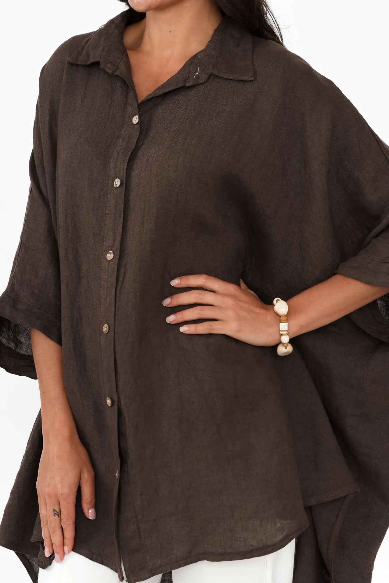 Giada Chocolate Linen Collared Shirt sold by Blue Bungalow product image thumbnail 5