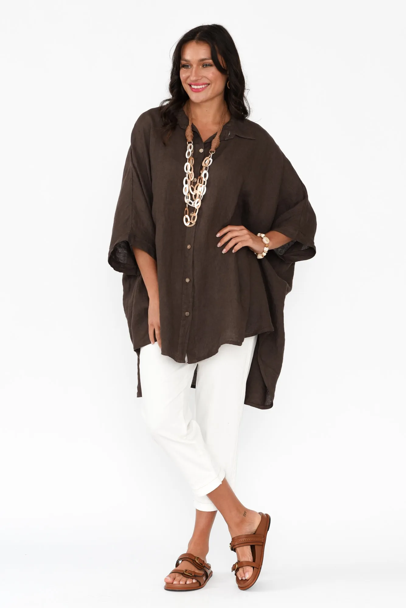 Giada Chocolate Linen Collared Shirt sold by Blue Bungalow product image thumbnail 2