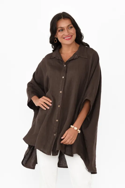 Giada Chocolate Linen Collared Shirt sold by Blue Bungalow