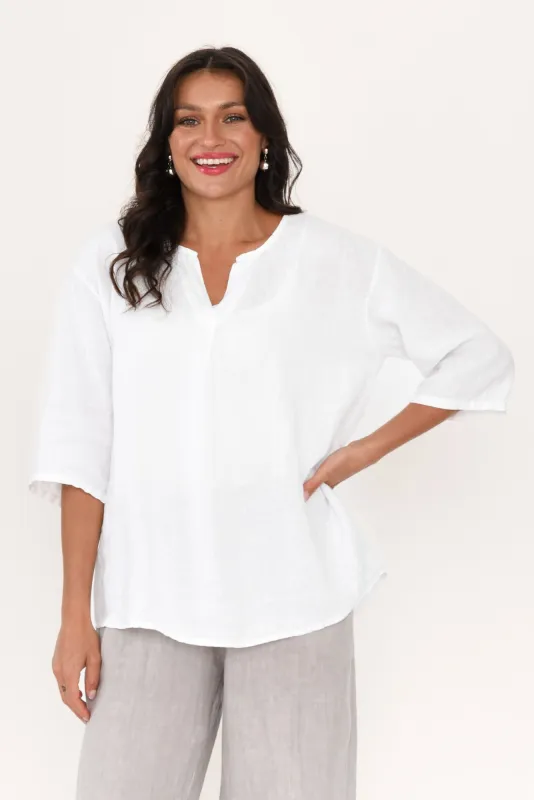Justine White Linen Top sold by Blue Bungalow