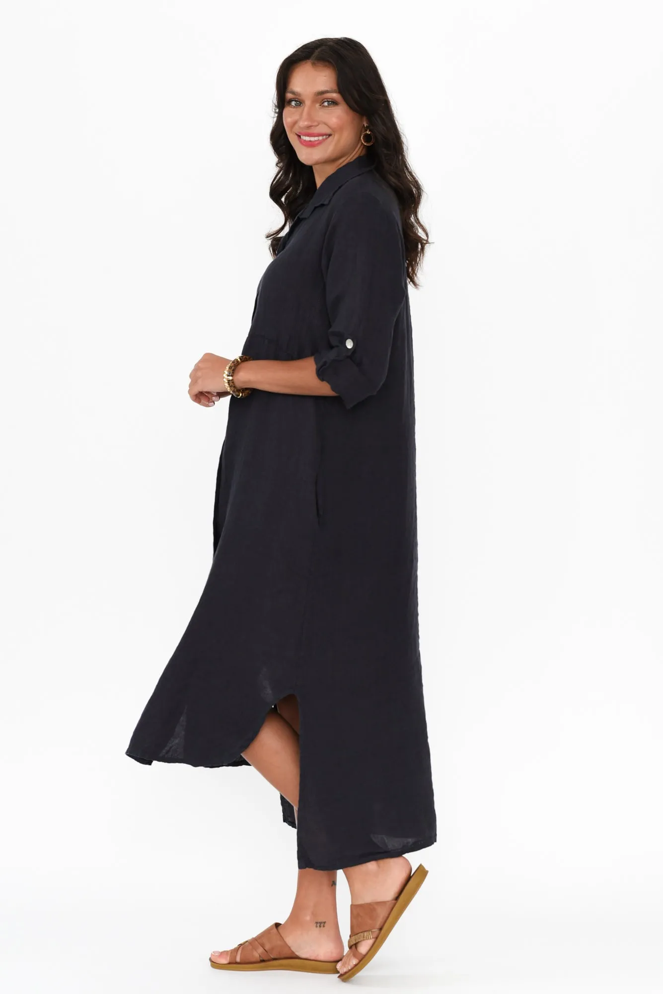 Elin Navy Linen Shirt Dress sold by Blue Bungalow product image thumbnail 3