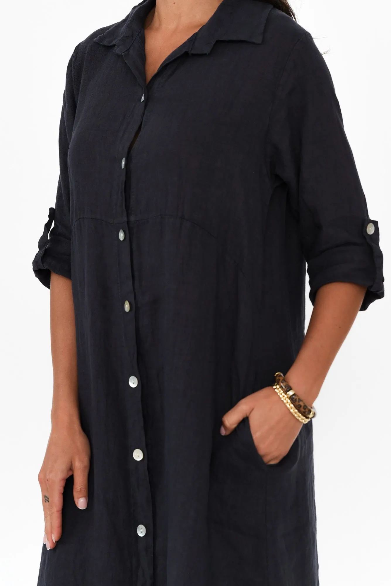 Elin Navy Linen Shirt Dress sold by Blue Bungalow product image thumbnail 5
