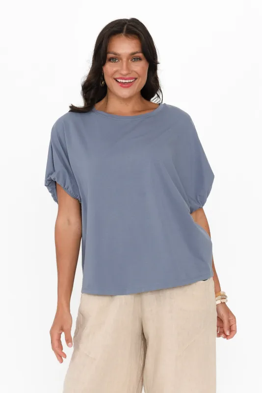 Kimiko Steel Cotton Puff Sleeve Tee sold by Blue Bungalow