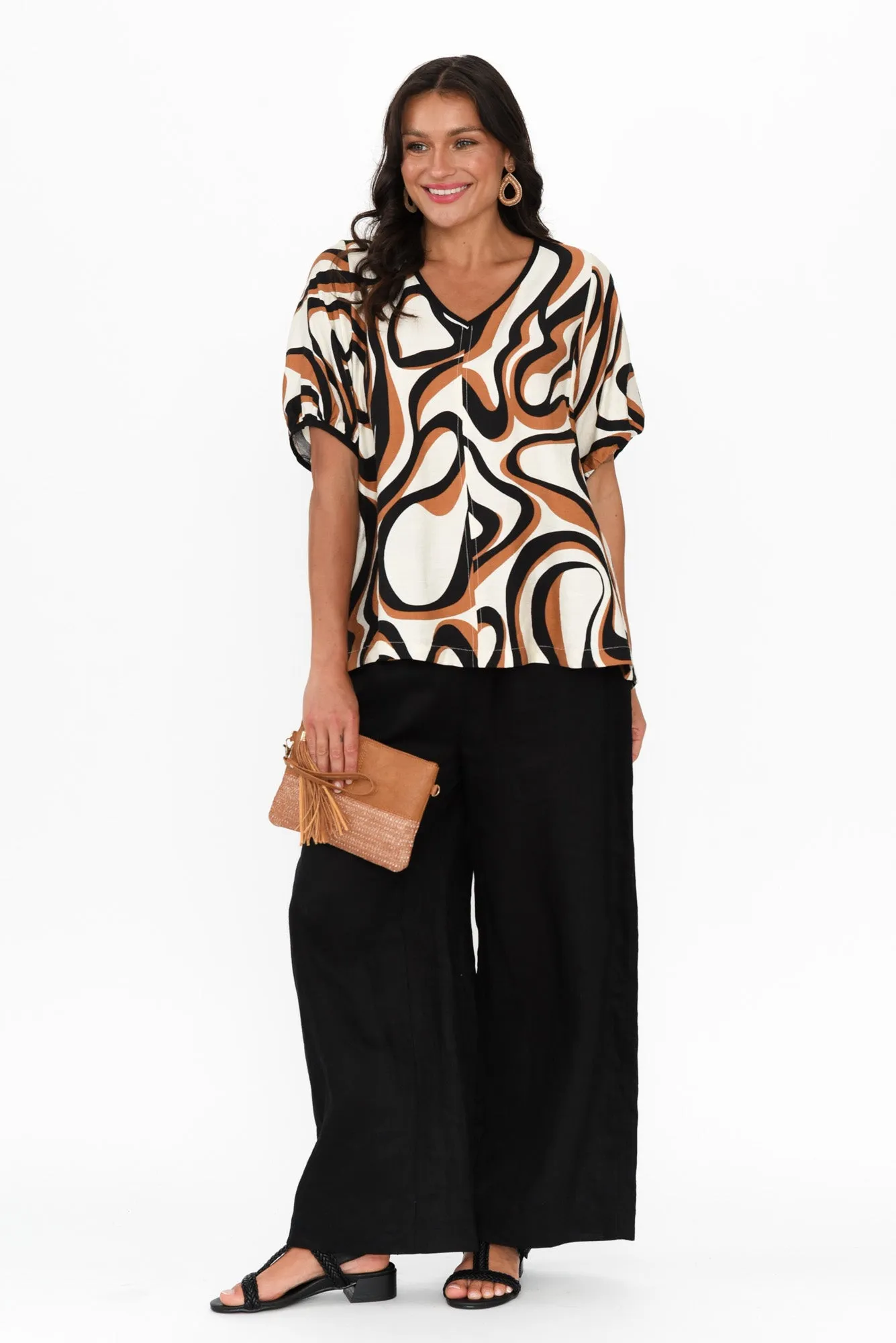 Cleo Brown Swirl V Neck Top sold by Blue Bungalow product image thumbnail 2