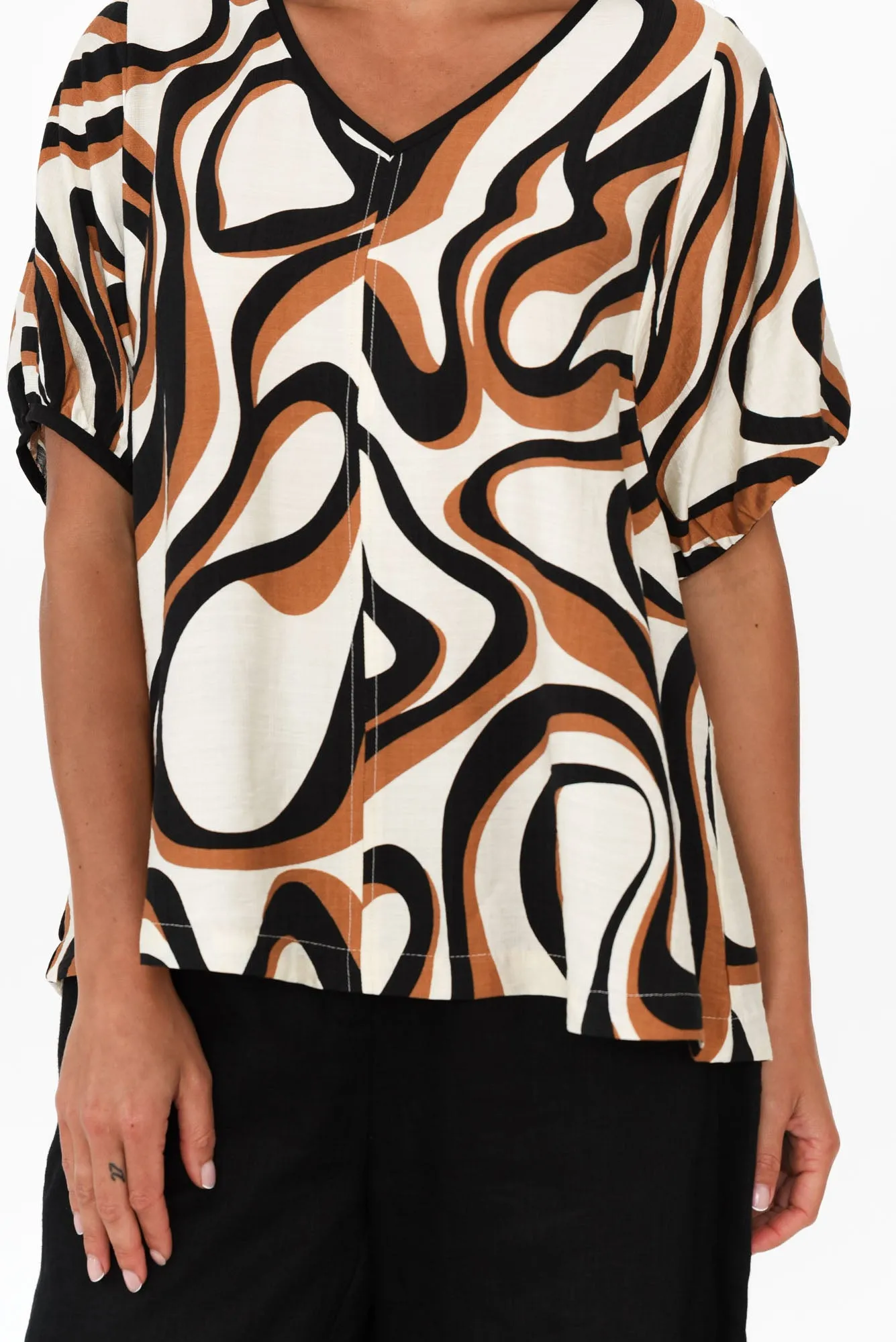 Cleo Brown Swirl V Neck Top sold by Blue Bungalow product image thumbnail 5